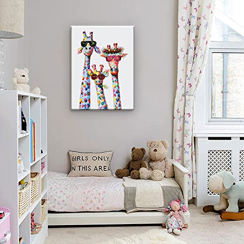 AKOTAC Giraffe Family Canvas Wall Art Animal Poster Prints Picture With Frame for Living Room Bedroom Nursery Office Kids Room Decor Gifts for Boy Girl and Babies(Lovely Giraffe, 16inchx12inch) - Image 2