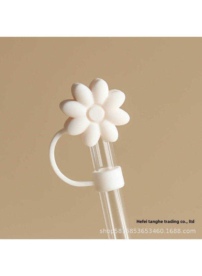 10mm Straw Plug Cover Cross-border Silicone Dust Cap Dust Plug Accessories Suitable For Stanley Water Cup Straw Cap Decoration-Color:10mm Beige Lotus-pure Silicone  - Image 1