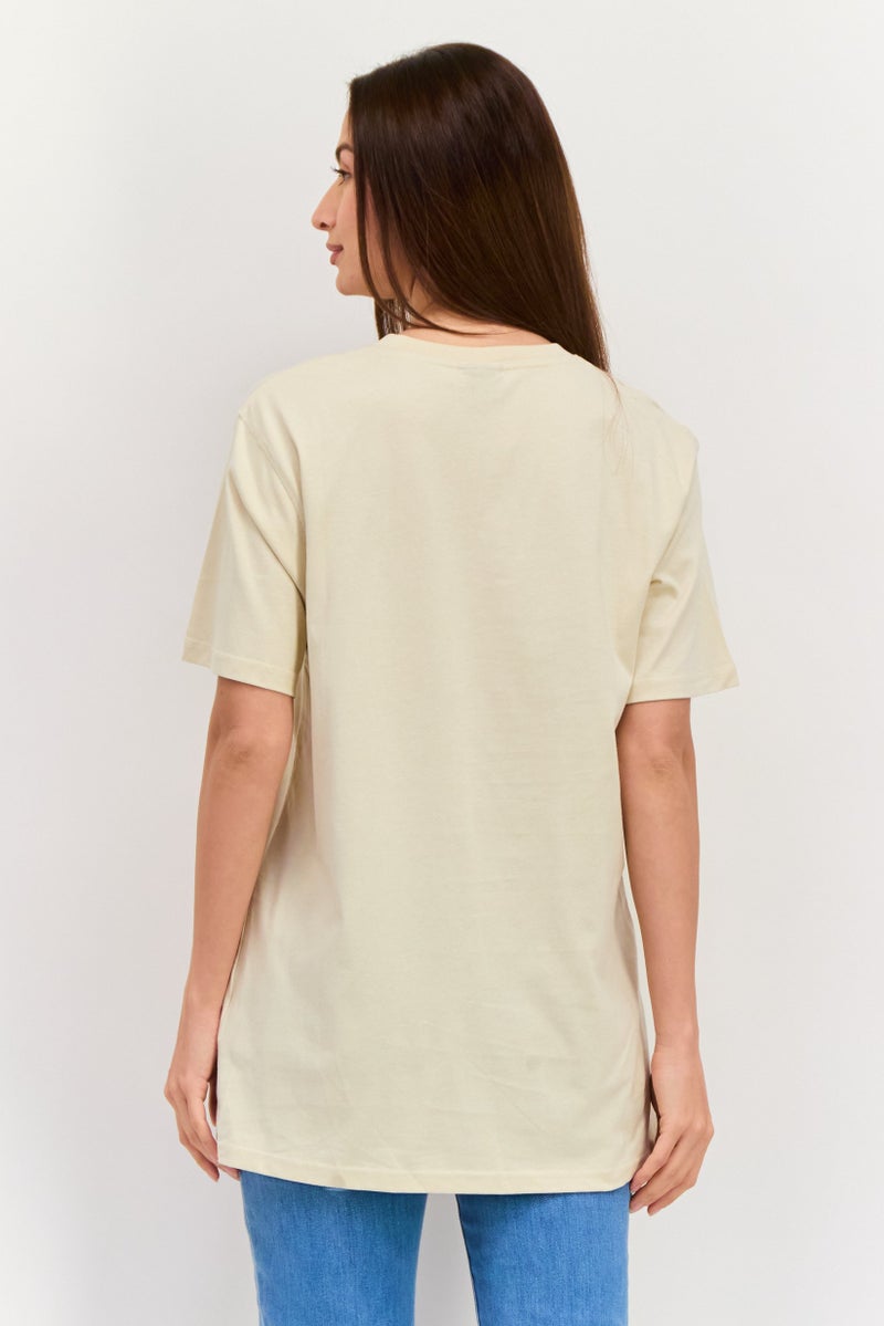 Ellesse Women Crew Neck Short Sleeve Brand Logo T-Shirt, Beige - Image 3