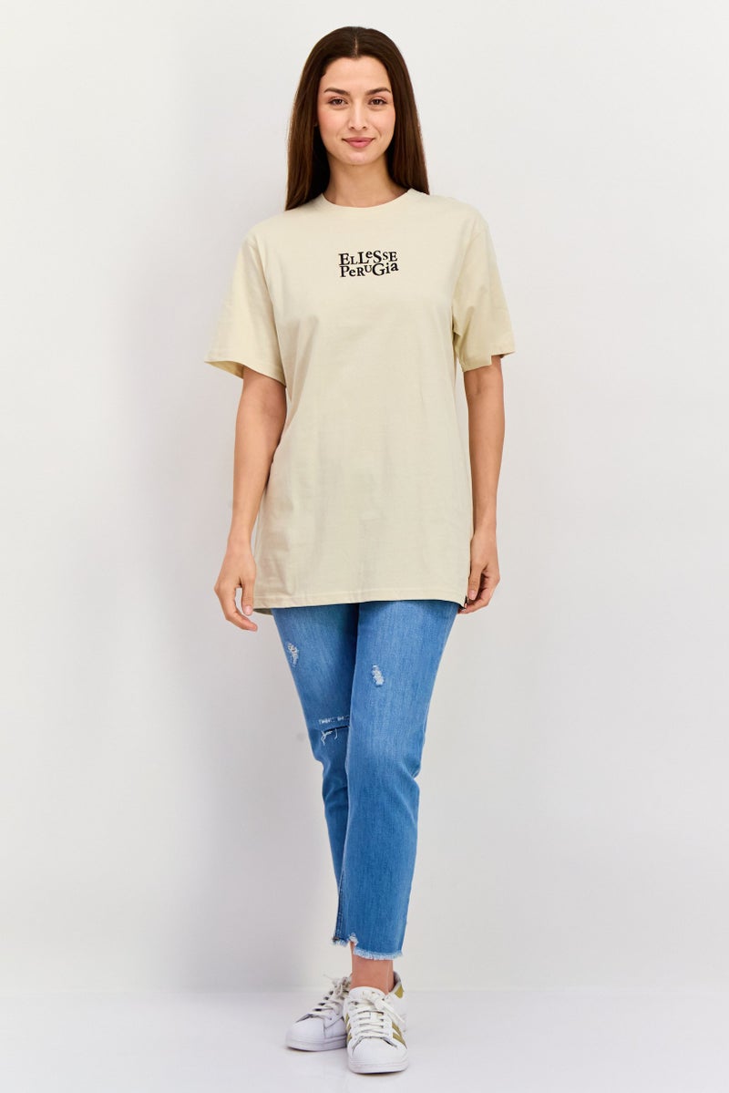 Ellesse Women Crew Neck Short Sleeve Brand Logo T-Shirt, Beige - Image 4