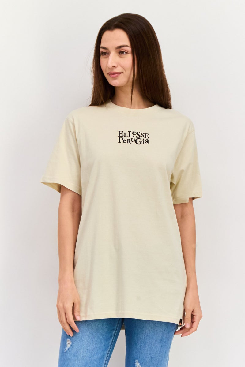 Ellesse Women Crew Neck Short Sleeve Brand Logo T-Shirt, Beige - Image 1