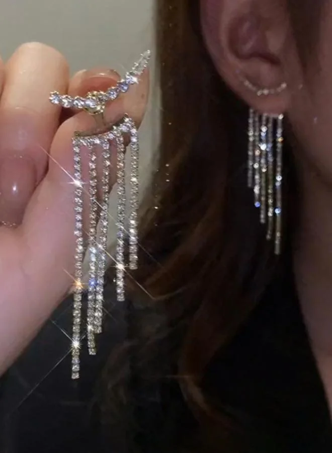 Take Two  Rhinestone Inlaid Tassel Earrings for Women | Best Price UAE