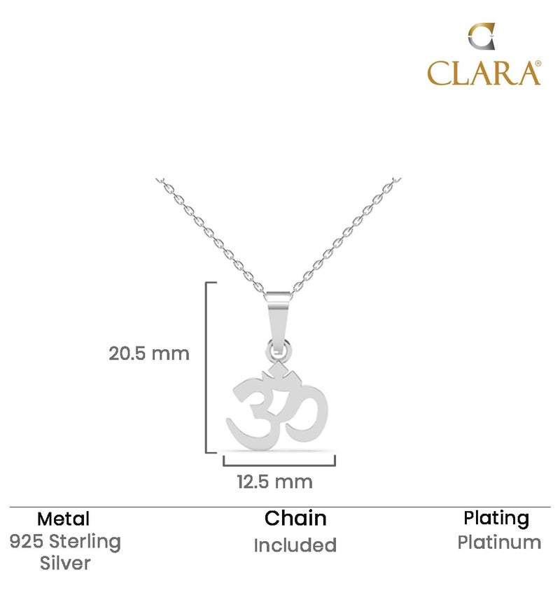 Clara Pure 925 Sterling Silver Religious OM Pendant Necklace with Chain | Gift for Women & Girls | Religious, Platinum Plated - Image 3