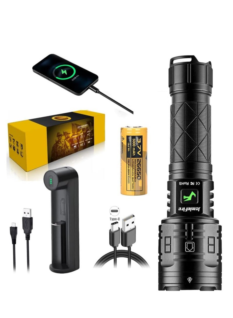 0TO1 TECH Rechargeable Flashlight, LED Flashlight 90000 High Lumen, Super Bright Tactical Flashlight, Rechargeable Mobile Phone, XHP160 Zoom Waterproof Flashlight 5 Modes Best for Hiking Hunting Camping - Image 1