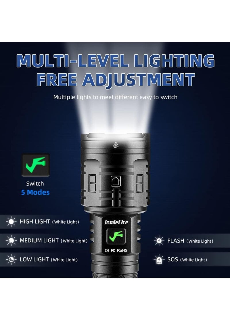 0TO1 TECH Rechargeable Flashlight, LED Flashlight 90000 High Lumen, Super Bright Tactical Flashlight, Rechargeable Mobile Phone, XHP160 Zoom Waterproof Flashlight 5 Modes Best for Hiking Hunting Camping - Image 2