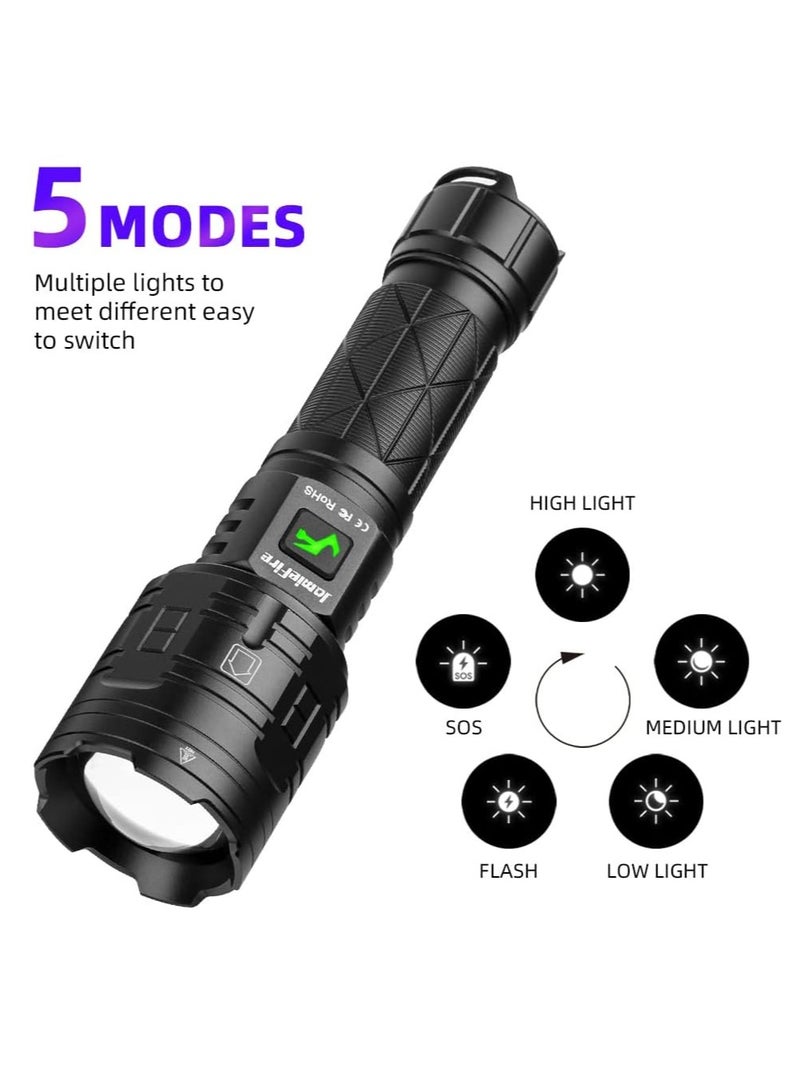 0TO1 TECH Rechargeable Flashlight, LED Flashlight 90000 High Lumen, Super Bright Tactical Flashlight, Rechargeable Mobile Phone, XHP160 Zoom Waterproof Flashlight 5 Modes Best for Hiking Hunting Camping - Image 3