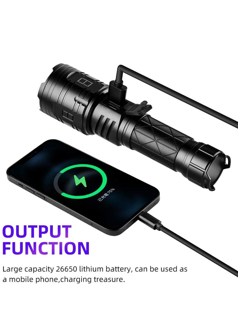 0TO1 TECH Rechargeable Flashlight, LED Flashlight 90000 High Lumen, Super Bright Tactical Flashlight, Rechargeable Mobile Phone, XHP160 Zoom Waterproof Flashlight 5 Modes Best for Hiking Hunting Camping - Image 4