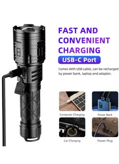 0TO1 TECH Rechargeable Flashlight, LED Flashlight 90000 High Lumen, Super Bright Tactical Flashlight, Rechargeable Mobile Phone, XHP160 Zoom Waterproof Flashlight 5 Modes Best for Hiking Hunting Camping  - Image 5