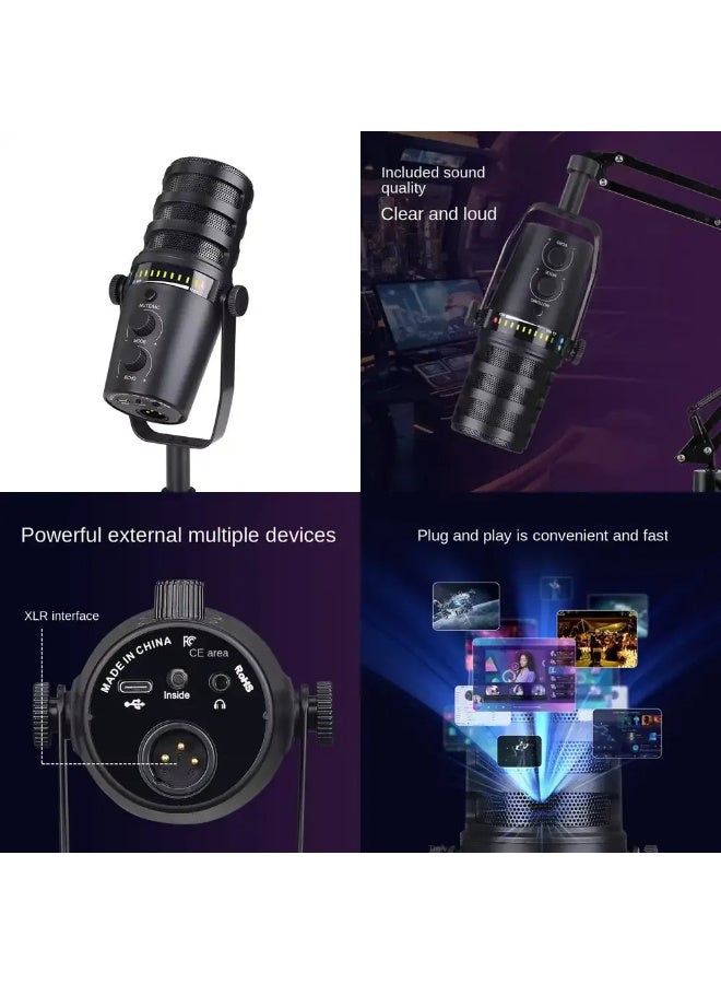 مجموعة ميكروفون بودكاست ديناميكي احترافي ZFSZ ثنائي الوضع XLR/USB مع ذراع تعليق مقصي قابل للتعديل - Image 2