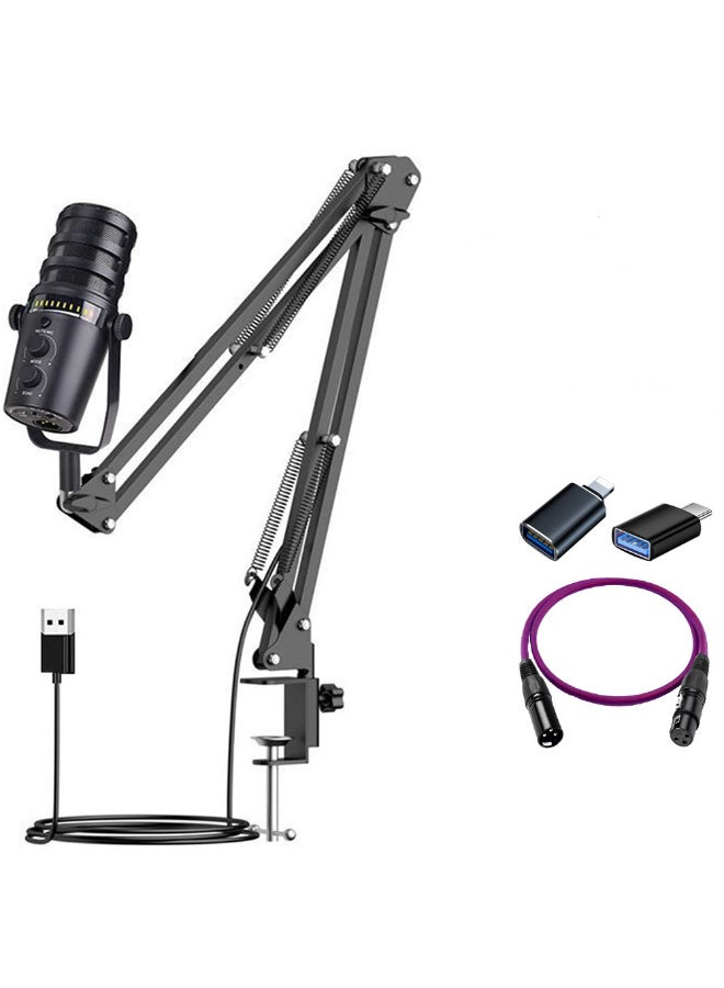 مجموعة ميكروفون بودكاست ديناميكي احترافي ZFSZ ثنائي الوضع XLR/USB مع ذراع تعليق مقصي قابل للتعديل - Image 1