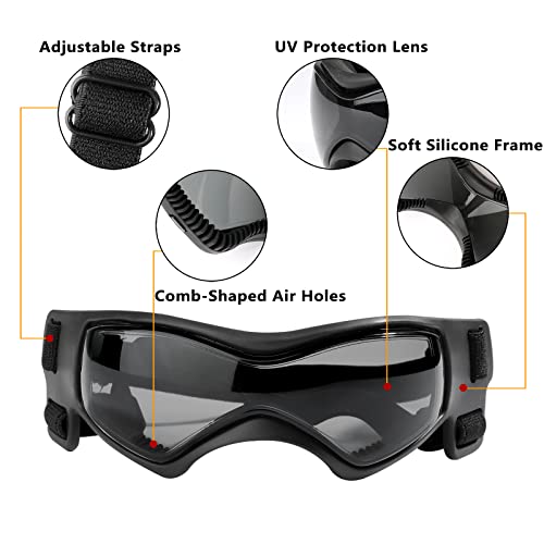 QUMY Dog Goggles UV Protection for Small to Medium Breed, Dog Sunglasses Windproof Anti-Fog Dustproof Snowproof, Puppy Glasses for Outdoor Riding Driving with Comfortable Frame Adjustable Straps - Image 2