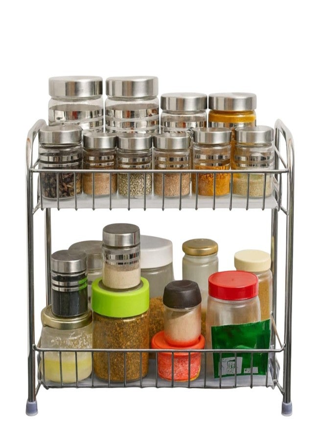 GLOCY 2 Tier Multipurpose Kitchen Rack/Home Storage/Organizer/Bathroom Rack| Spice Containers Rack Stainless Steel | silver finish(40x20x32) - Image 1