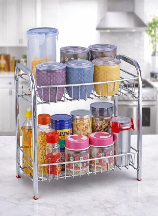 GLOCY 2 Tier Multipurpose Kitchen Rack/Home Storage/Organizer/Bathroom Rack| Spice Containers Rack Stainless Steel | silver finish(40x20x32) - Image 4