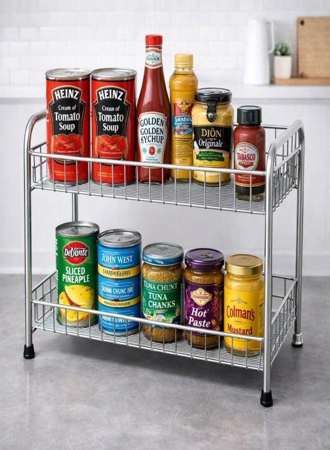 GLOCY 2 Tier Multipurpose Kitchen Rack/Home Storage/Organizer/Bathroom Rack| Spice Containers Rack Stainless Steel | silver finish(40x20x32) - Image 2