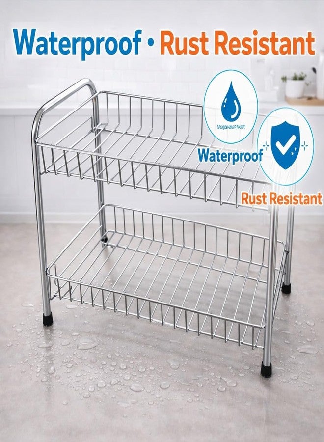 GLOCY 2 Tier Multipurpose Kitchen Rack/Home Storage/Organizer/Bathroom Rack| Spice Containers Rack Stainless Steel | silver finish(40x20x32) - Image 5