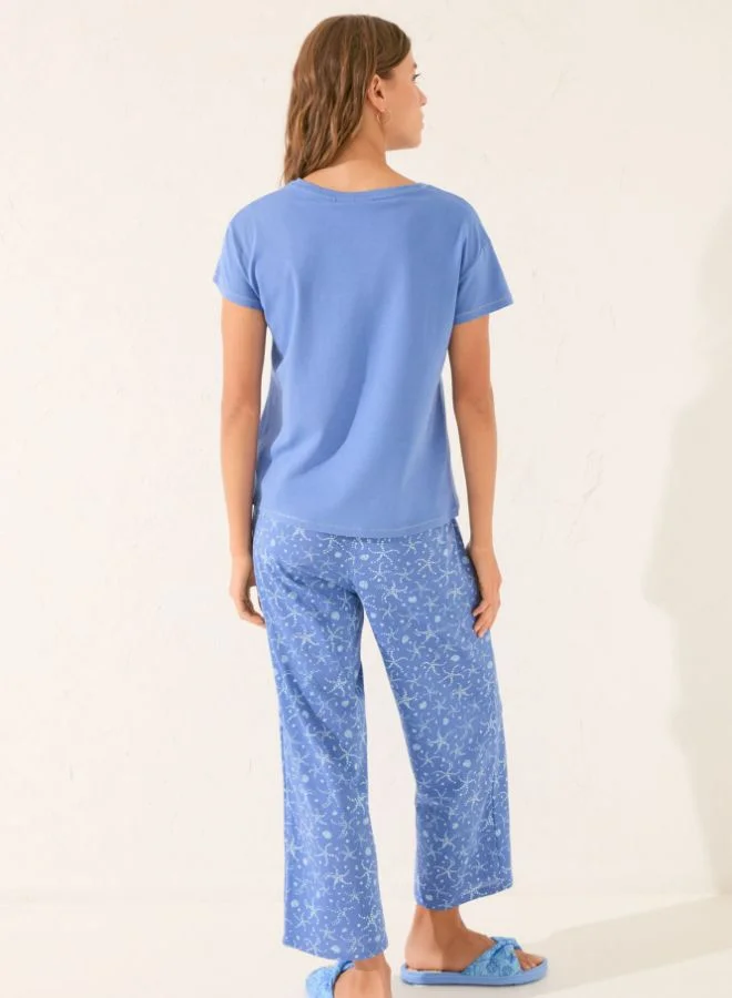women'secret Navy Blue Capri Pyjamas