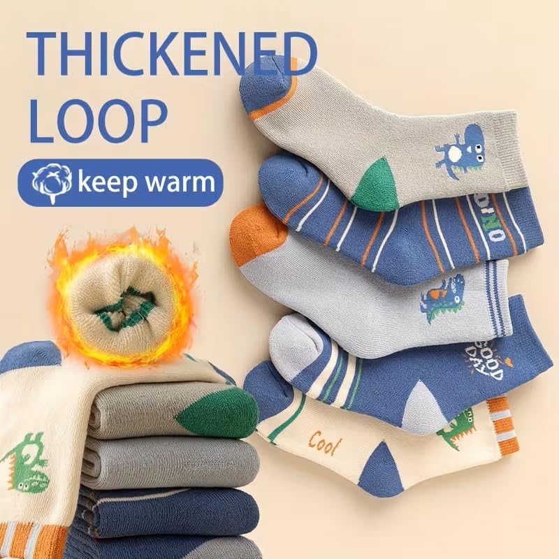 WKLOUYHE 5 Pairs Kids Boys Girl Thermal Calf Cotton Cute Animals Socks Baby Toddler Winter Warm Novelty Socks_Multicolour,6-8 Years - Image 3