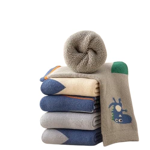 WKLOUYHE 5 Pairs Kids Boys Girl Thermal Calf Cotton Cute Animals Socks Baby Toddler Winter Warm Novelty Socks_Multicolour,6-8 Years - Image 1