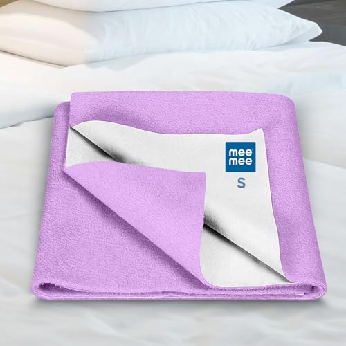 Mee Mee Instadry Anti-Piling Fleece Extra Absorbent, Cotton Bed Protector Mattress, Reusable Waterproof Quick Dry baby Cot sheet for Toddler Infant, 0 to 9 Month, 50x70cm (Purple) - Image 1