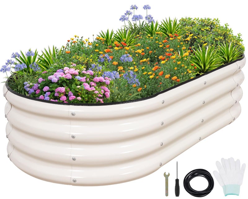 1MORE Galvanized Raised Garden Bed- Planter Garden Boxes Outdoor, Raised Beds for Gardening, 4x2x1ft Metal Garden Bed Kit for Vegetables Flower, Planter Raised Beds with Protective Tape & Tools.White - Image 1