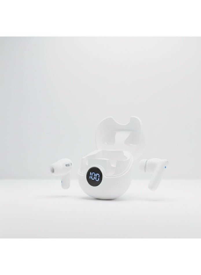 PRO White Wireless Earbuds Noise Isolation with LED Digital Display Charging Case Bluetooth Battery Display - White - Image 4