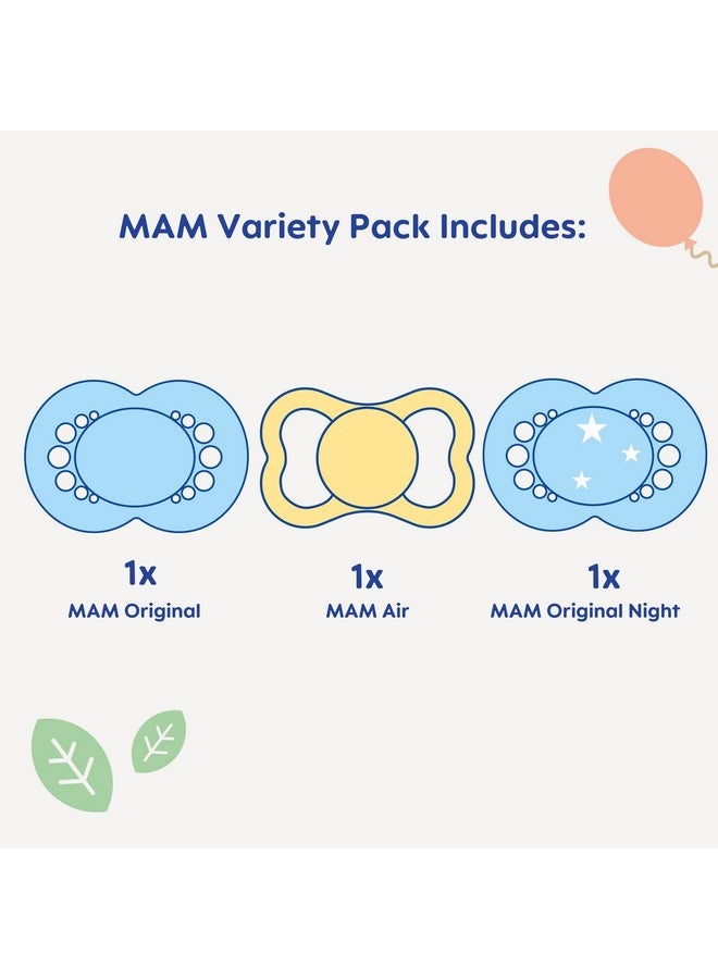MAM Pacifier, 16+ Months, Variety Pack (1 Original, 1 Air + 1 Night Pacifier), Unisex 3-Count - Image 1