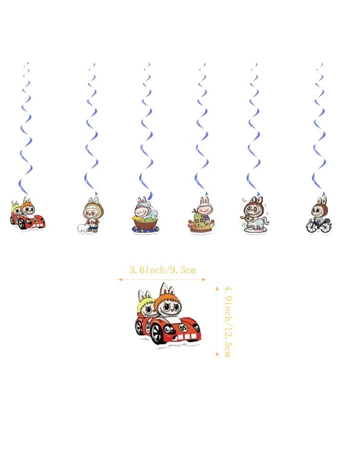 Party Labubu themed birthday party decorations, Labubu birthday scene setup, banners, balloons, cakes, and flag sets. - Image 4