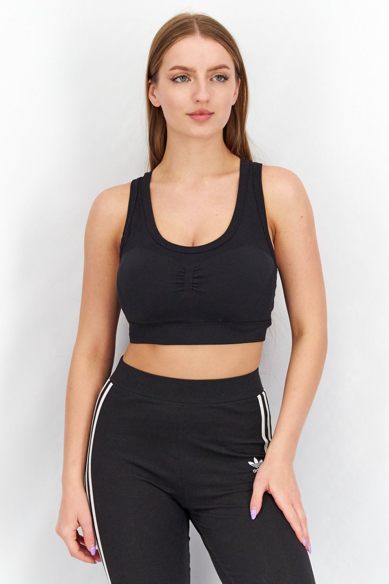 Adidas Women Sportswear Fit Plain Padded Sports Bra, Black - Image 1