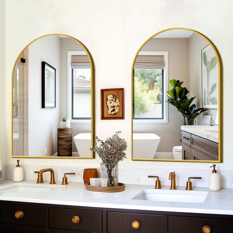FICTOR Bathroom Vanity Mirror for Wall,2 Pack 24â€x36â€ Arched Metal Framed Bathroom Mirror for Over Sink, Entryway, Living Room,Bedroom(Gold) - Image 3