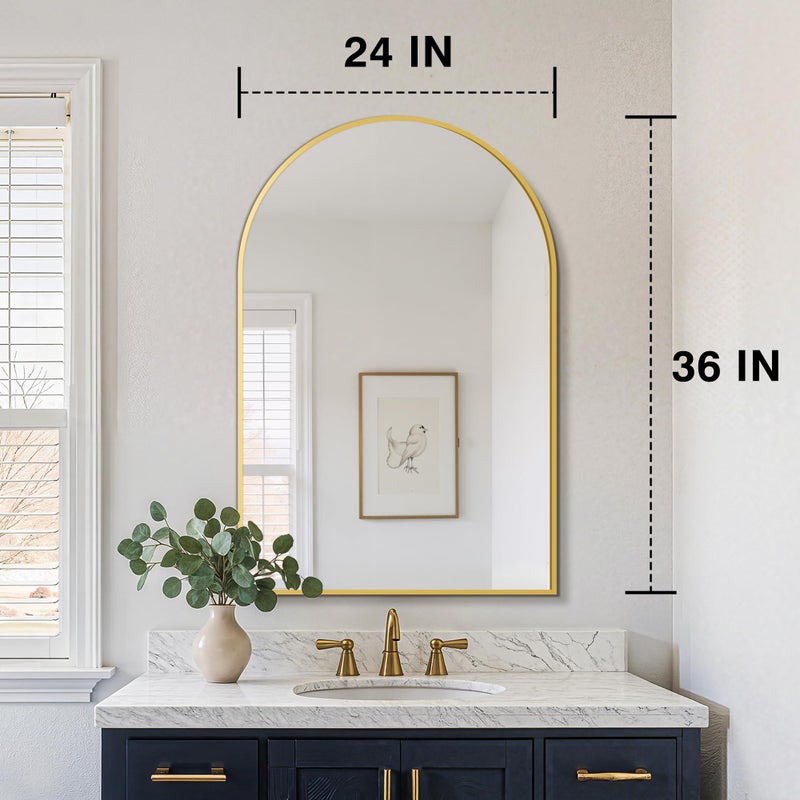 FICTOR Bathroom Vanity Mirror for Wall,2 Pack 24â€x36â€ Arched Metal Framed Bathroom Mirror for Over Sink, Entryway, Living Room,Bedroom(Gold) - Image 2