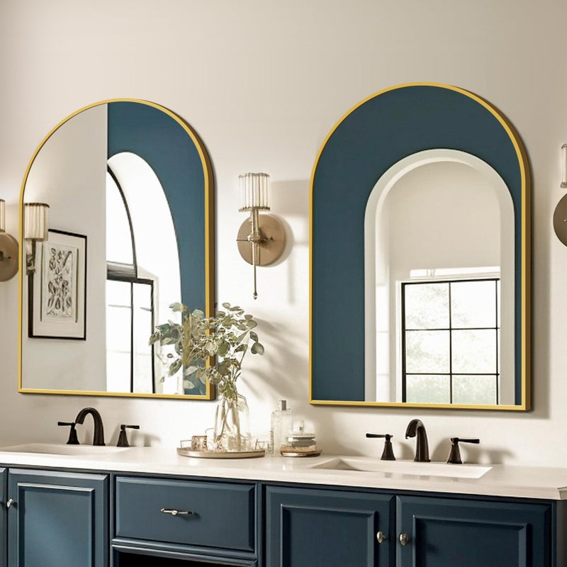 FICTOR Bathroom Vanity Mirror for Wall,2 Pack 24â€x36â€ Arched Metal Framed Bathroom Mirror for Over Sink, Entryway, Living Room,Bedroom(Gold) - Image 5