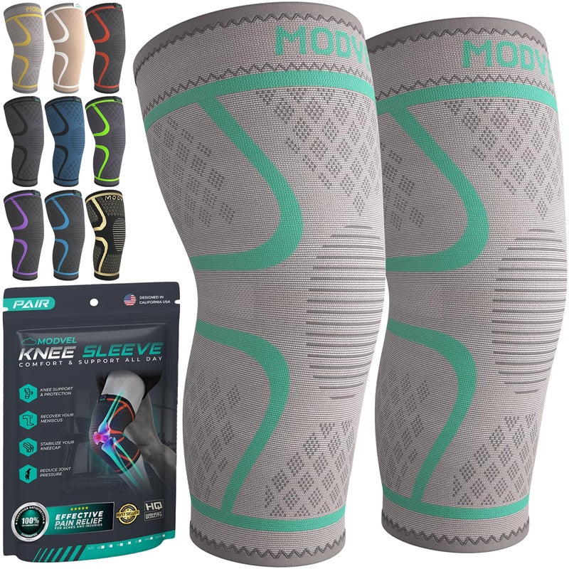 Modvel Compression Knee Brace for Women & Men, 2-Pack Knee Brace for Running Knee Pain, Knee Support Compression Sleeve, Workout Sports Knee Braces for Meniscus Tear, ACL & Arthritis Pain Relief - Image 1