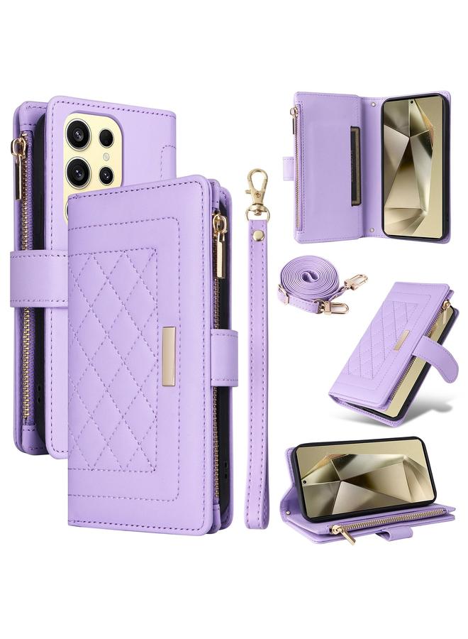 S-TOP Case For Samsung Galaxy S24 Ultra 5G Crossbody Zipper Wallet Rhombus Leather Phone Case - Image 1