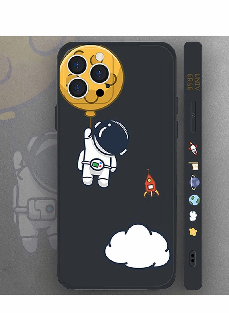 SOLARAE Silicone Case Iphone 12,  Cool Space Astronaut Planet,Side Cartoons Creative Pattern Designed, Soft TPU Bumper Shockproof Anti-Slip Protective Cover (6.1Inch) (Black) - Image 1