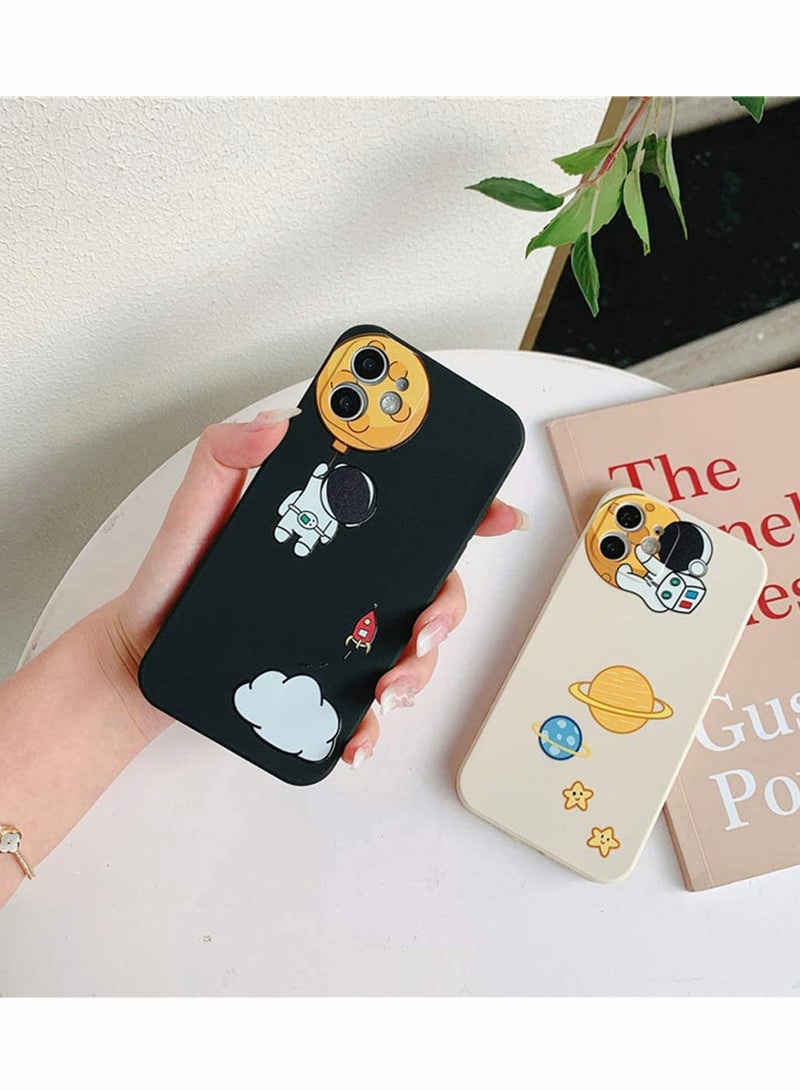 SOLARAE Silicone Case Iphone 12,  Cool Space Astronaut Planet,Side Cartoons Creative Pattern Designed, Soft TPU Bumper Shockproof Anti-Slip Protective Cover (6.1Inch) (Black) - Image 2