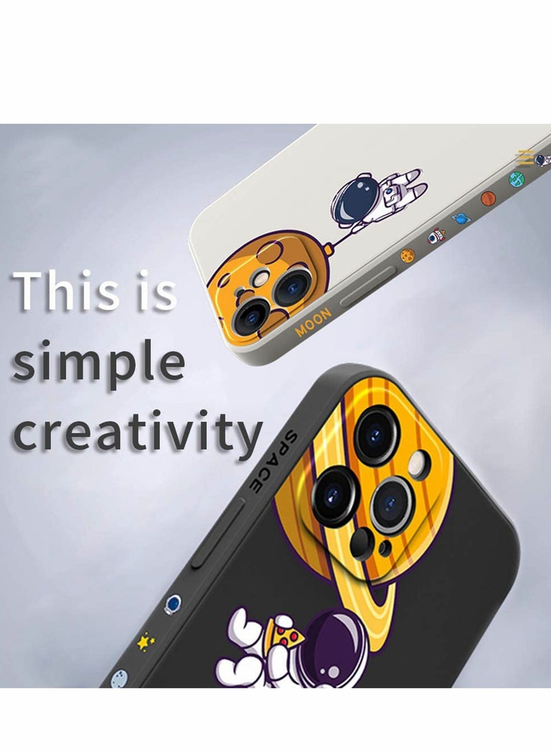 SOLARAE Silicone Case Iphone 12,  Cool Space Astronaut Planet,Side Cartoons Creative Pattern Designed, Soft TPU Bumper Shockproof Anti-Slip Protective Cover (6.1Inch) (Black) - Image 4