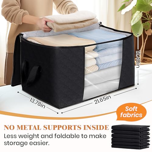 Fab totes حقائب تخزين فاب توت، صناديق تخزين الملابس والبطانيات، منظمات خزانة قابلة للطي مع مقبض معزز للتخزين والتنظيم في المنزل أو السكن الجامعي، حقائب قماشية لتنظيم الملاءات والملابس (أسود، 6 عبوات) - Image 2