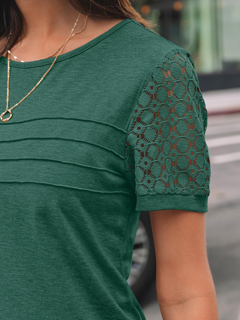 AUTOMET Short Sleeve Shirts for Women Summer Tops 2026 Spring Fashion Dressy Casual Outfits Lace Trendy Top Cute Work T Shirt Business Vacation Clothes Blouses Green M - Image 5