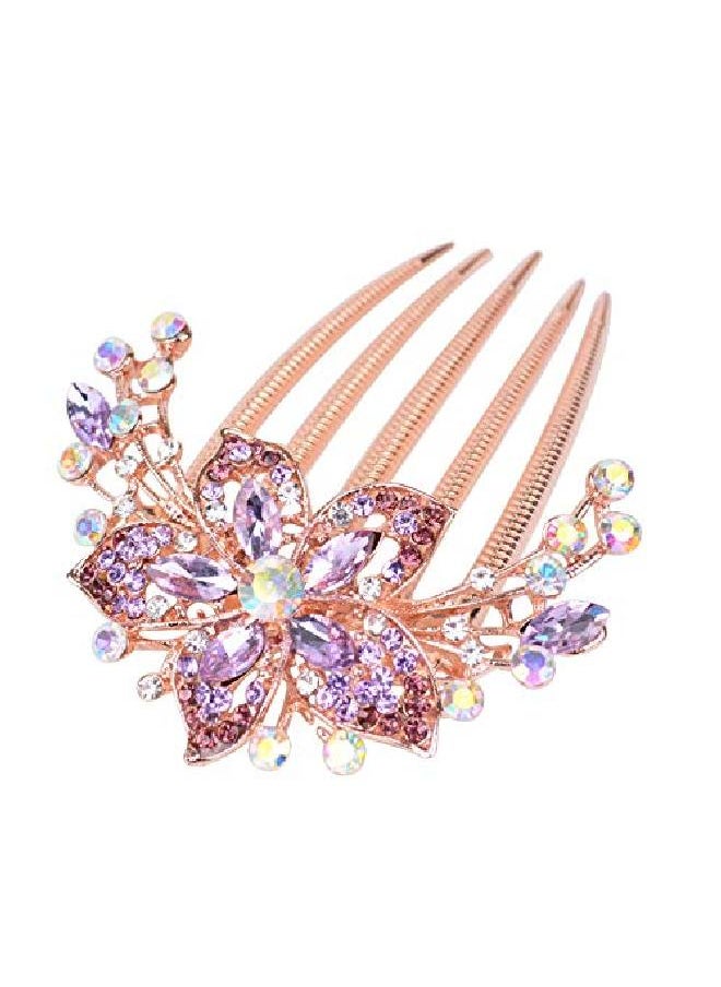 Sankuwen Flower Rhinestones Hair Combs Accessoriesperfect Mother'S Day Giftsbrithday Gifts (Purple)  - Image 3