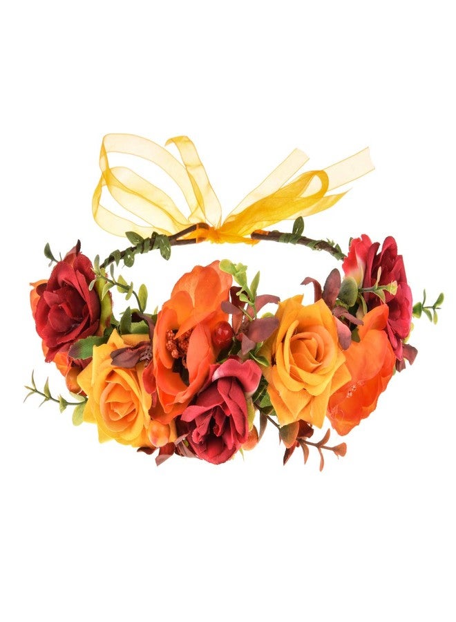 Vividsun Flower Crown Floral Headpiece Festival Wedding Hair Wreath Floral Crown (yellow red) - Image 1