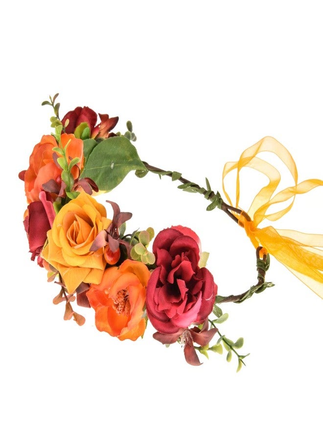 Vividsun Flower Crown Floral Headpiece Festival Wedding Hair Wreath Floral Crown (yellow red) - Image 2