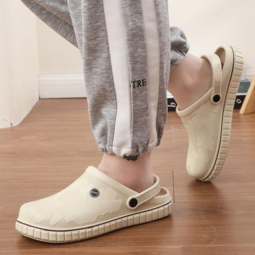 SECHRITE Mens Clogs Mules Slip on Garden Work Nurse Water Shoes for Men Waterproof Non Slip Closed Toe Clogs Sandals for Kitchen Office Beach Fishing Zuecos de Chef para Hombre Beige 46 - Image 2