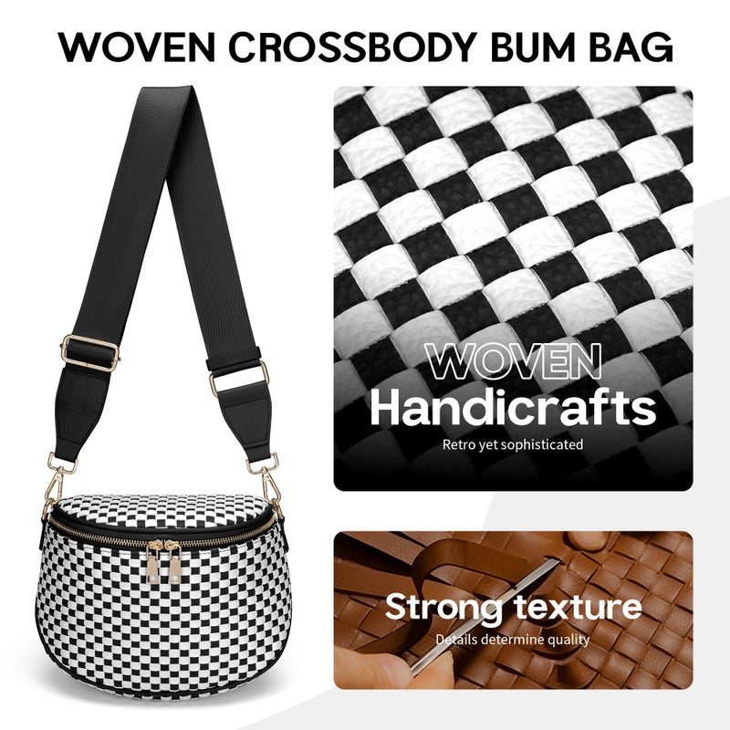 FODOKO Woven Crossbody Bag for Women weave Leather Bum Bags Checkered Purse with zipper - Image 3