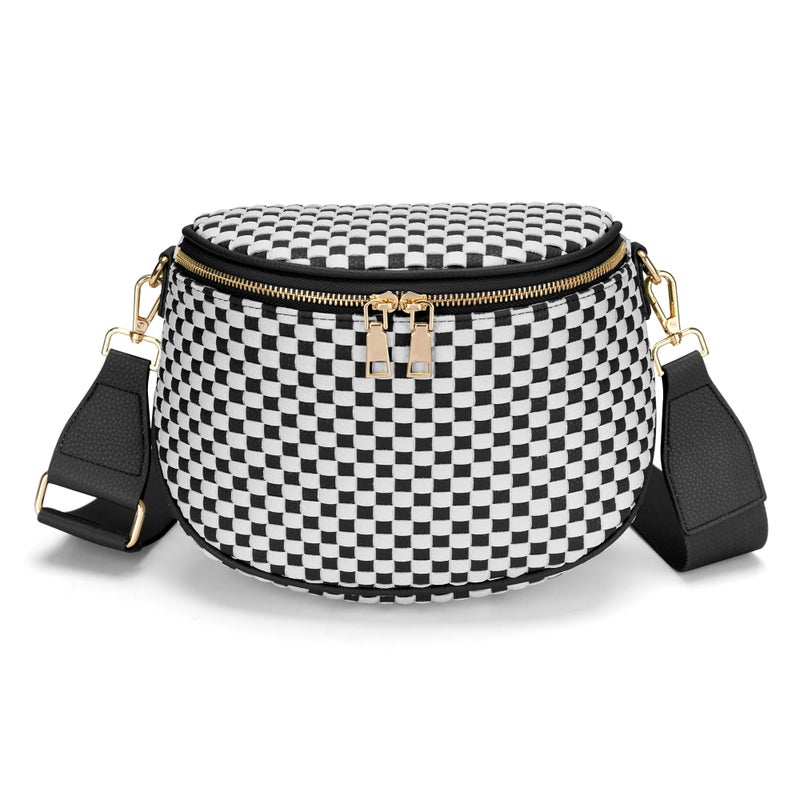 FODOKO Woven Crossbody Bag for Women weave Leather Bum Bags Checkered Purse with zipper - Image 1