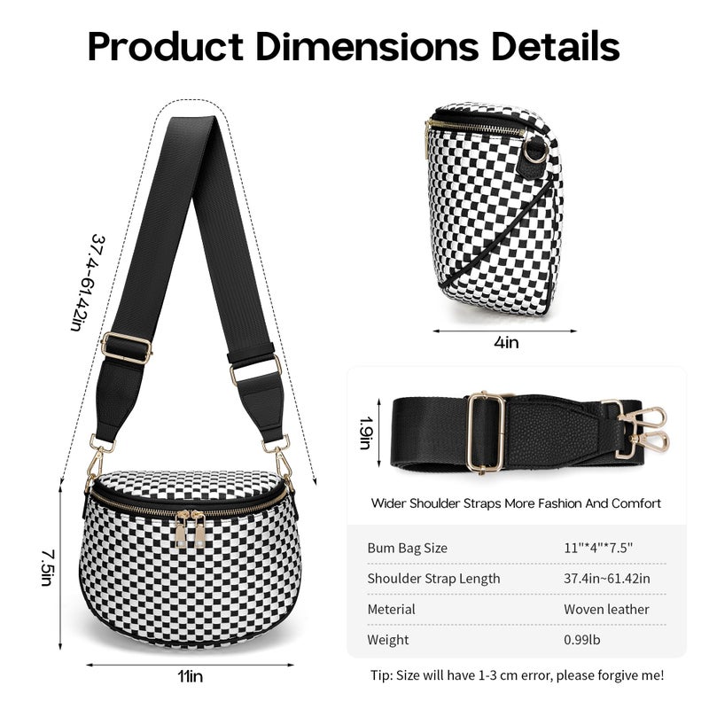 FODOKO Woven Crossbody Bag for Women weave Leather Bum Bags Checkered Purse with zipper - Image 4