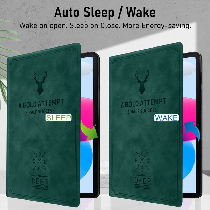 Robustrion Cover for iPad 11th Generation (A16) / 10th Generation Cover Case (2025/2022), Deer Pattern Flip Case Cover for iPad 11th Gen 11 inch / 10th Gen 10.9 inch [Auto Sleep Wake] - Dark Green - Image 2