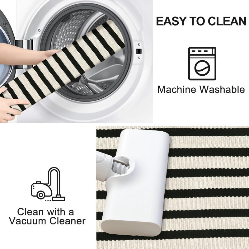 LEEVAN LEEVAN Black and White Striped Outdoor Rug  2 x 3 Small Cotton Front Porch Rug Washable Front Door Mat Outside Entrance  Woven Reversible Welcome Mat Modern Outdoor Entry Layering Rug for Bathroom - Image 5