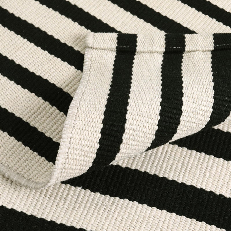 LEEVAN LEEVAN Black and White Striped Outdoor Rug  2 x 3 Small Cotton Front Porch Rug Washable Front Door Mat Outside Entrance  Woven Reversible Welcome Mat Modern Outdoor Entry Layering Rug for Bathroom - Image 3