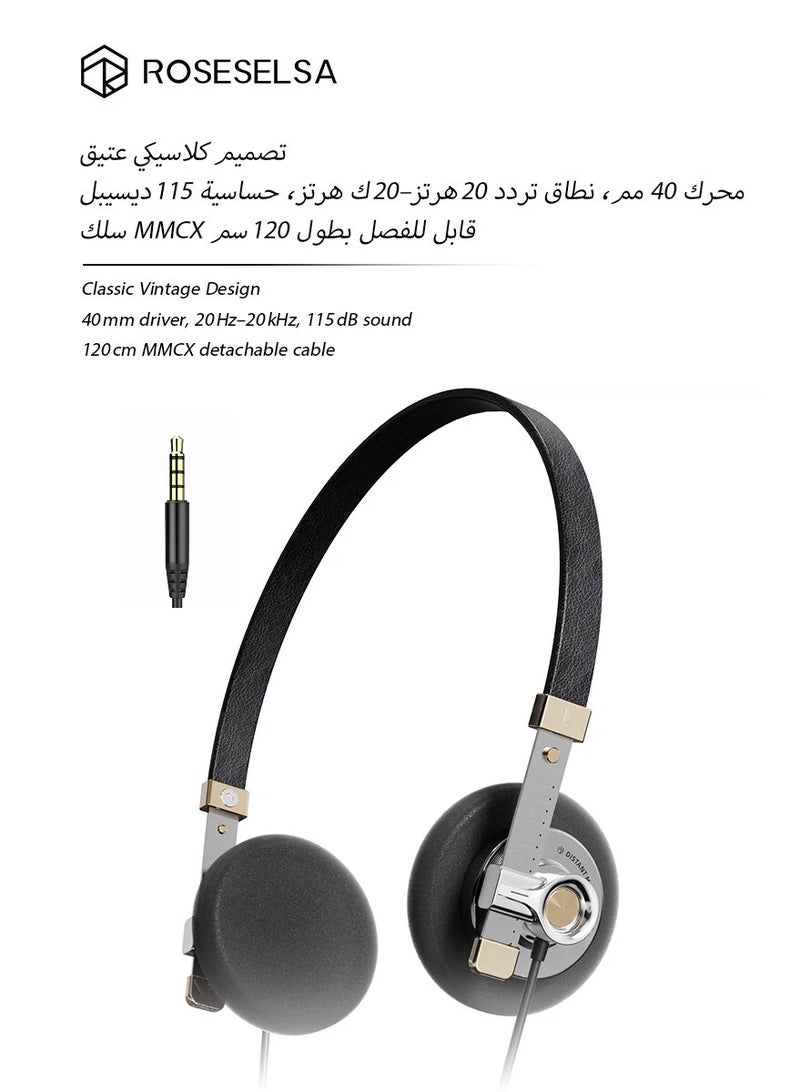 ROSESELSA Distant Mountain Wired On-Ear Headphones, Retro Open-Back HiFi Headset with 40mm Dynamic Driver, CNC Stainless Steel & Lambskin, MMCX Detachable Cable - Image 1
