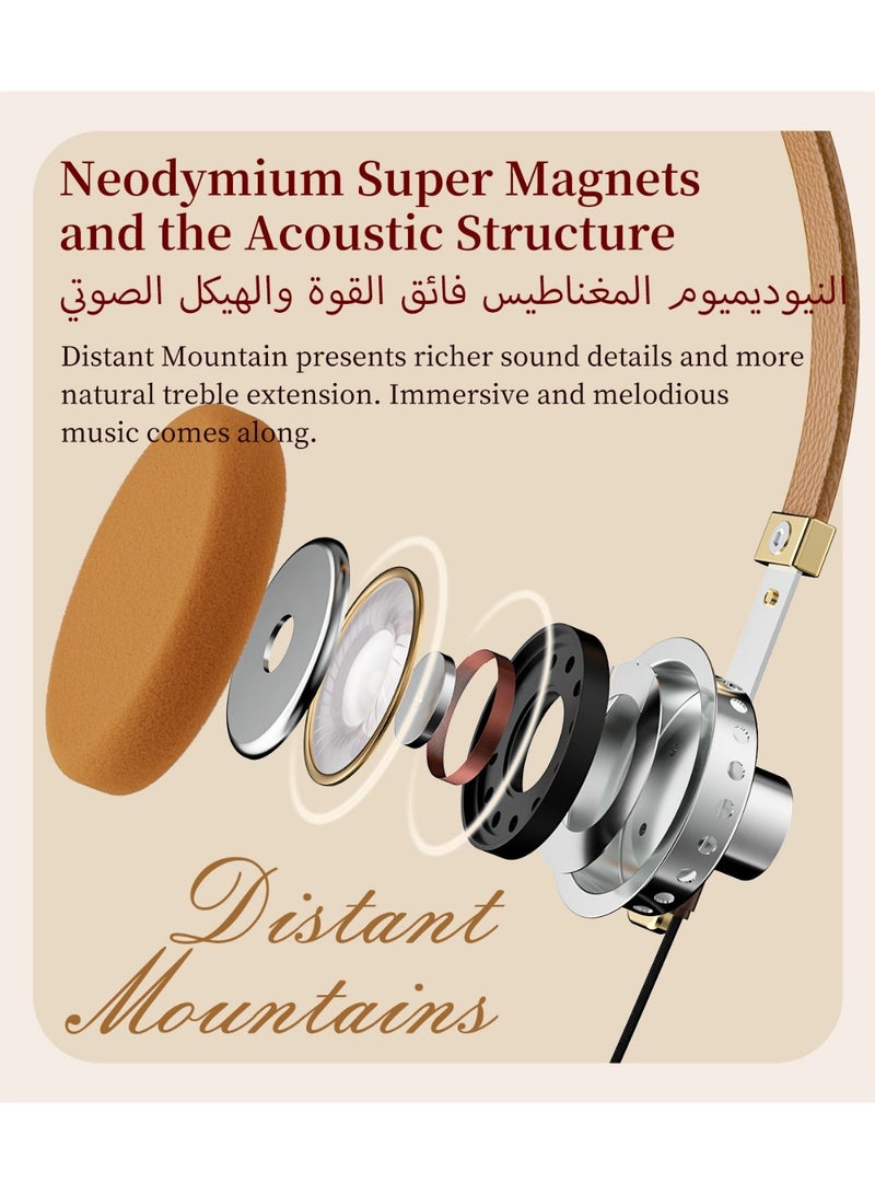 ROSESELSA Distant Mountain Retro HiFi Wired On-Ear Headphones, 40MM Dynamic Driver, Open-Back Stereo Sound, Built-In Microphone, MMCX Detachable Cable, 3.5MM Headphones for Music, Study & Office - Image 4